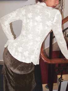 Roelina 女士休闲纯色荷叶边纽扣长袖衬衫 - 白色 - 查看 5