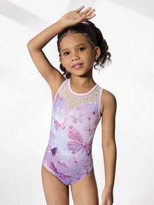 SHEIN Bộ 2 món đồ tập thể dục dụng cụ cho bé gái, áo liền quần và quần short, họa tiết dễ thương và trang trí đính đá, phù hợp cho mặc thường ngày, thể thao và thi đấu. - Hồng - Xem 6