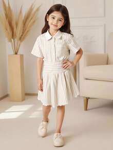 Elladie kids 女童条纹短袖衬衫和短裤套装 - 彩色 - 查看 7