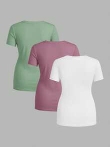 Modmama Maternity Casual Solid Color Short Sleeve Fitted T-Shirt, Summer - Multicolor - View 2