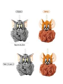 TOM & JERRY X SHEIN 1/2 件装卡通猫鼠头沐浴海绵，超柔软泡沫网，用于沐浴，配有挂绳。 - 彩色 - 查看 3