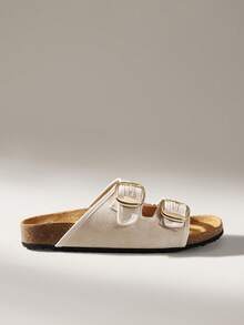 Solecia Women's Casual Buckle Design Flat Slide Sandals - Off-white - View 6