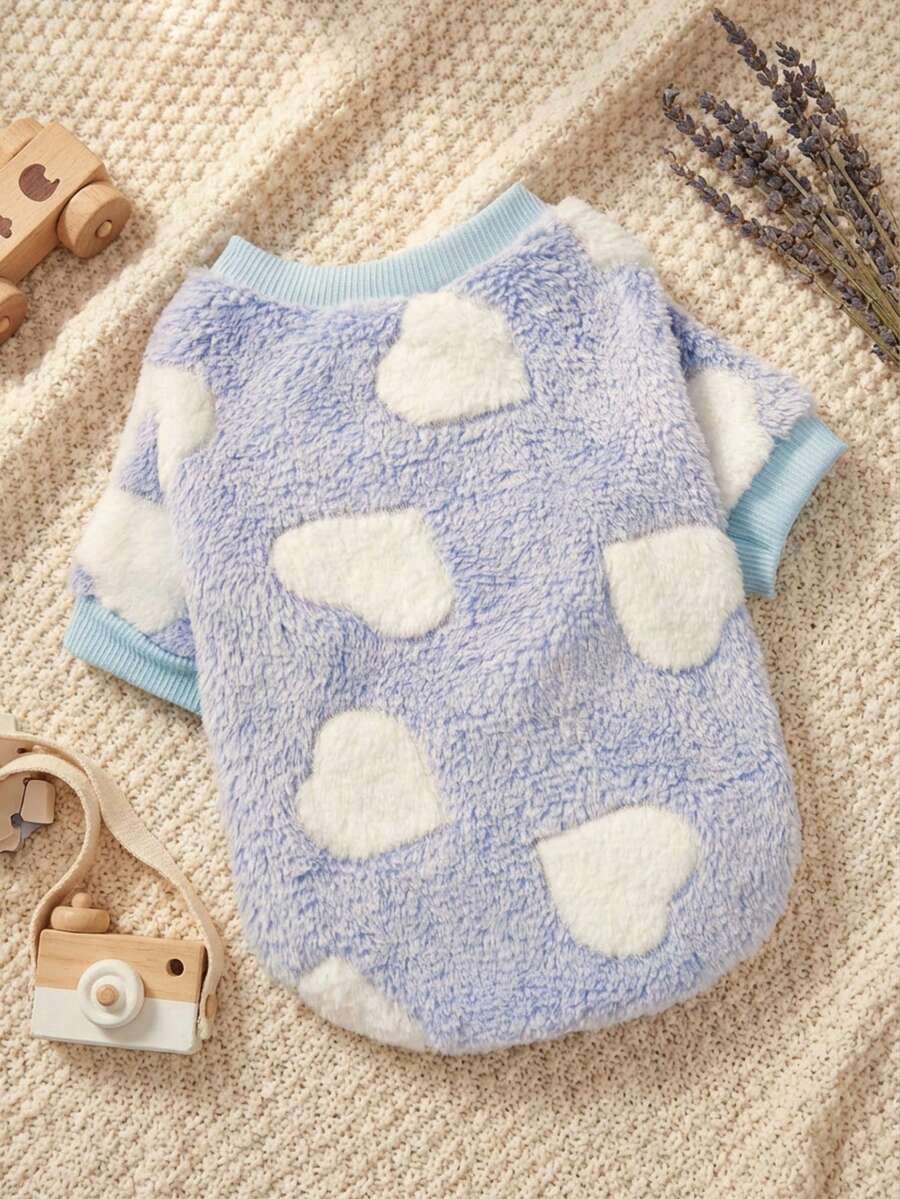 PETSIN 1件宠物狗蓝色爱心印花加厚保暖圆领卫衣，适合秋冬季穿着 - 彩色 - 查看 1