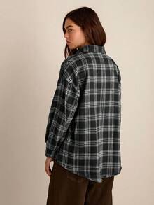 Easelle Áo sơ mi dài tay in họa tiết kẻ caro đen, kiểu dáng cài cúc. - màu đen - Xem 2