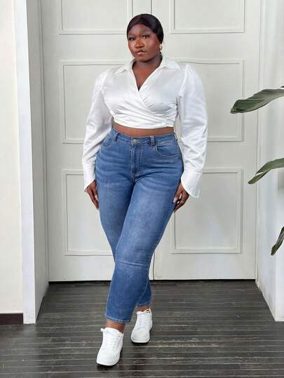 CurvyTilda 大碼拉鏈門襟緊身牛仔褲