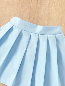 Elladie kids 2pcs/Set Baby Girls Summer Vest Top And Pleated Skirt Set - Blue - View 8