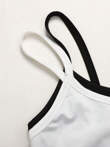SHEIN 2件套少女黑白纯色休闲百搭修身连体裤 - 黑與白 - 查看 5