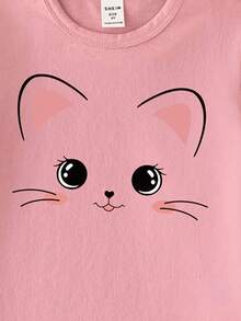 2件套女婴休闲可爱小猫爱心印花T恤和打底裤套装，适合春、夏、秋季日常穿着，舒适百搭。 - 彩色 - 查看 3