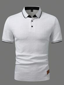 EGENSIO 男士提花纹理纯色罗纹领 Polo 衫 - 白色 - 查看 3
