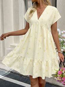 SHEIN LUNE 女士夏季短款粉色休闲度假浪漫沙滩连衣裙 - 黃色 - 查看 5