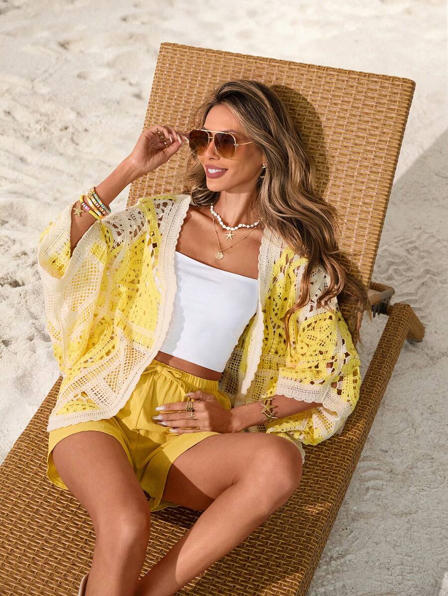 Sylviya 女士休闲钩针编织开衫毛衣，度假款 - 彩色 - 查看 1