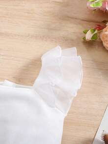 SHEIN Baby Mädchen süßer Farbblock Schleife Dekor Rüschenärmel Romper, Sommer - Weiss - Übersicht 5