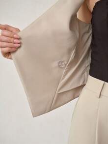 MOTF PREMIUM MINIMALIST DOUBLE BREASTED BACK TIE SLEEVELESS COAT, SPRING/SUMMER - Khaki - View 8