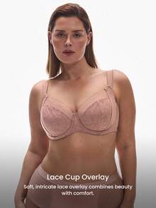 LUVLETTE Plus Full Coverage Underwire Lightly Lined Brown Mesh Side Support Sheer Minimizer Lingerie Bra - Brown - View 6