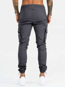 Manfinity Homme Loose Men's Letter Graphic Flap Pocket Cargo Pants - Dark Grey - View 2