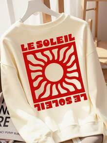 DrmWander Áo nỉ dài tay cổ tròn dáng rộng, cỡ lớn, thoải mái. - Màu be - Xem 4