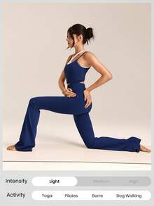 GLOWMODE Quần legging dài ống loe FeatherFit™ Go Groove 35 inch, thích hợp cho yoga, pilates, tập luyện và mặc hàng ngày vào mùa thu đông. - Dark Blue - Xem 6