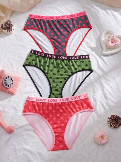 Eraneu 3件套女士彩色甜心和情书撞色运动风内裤套装