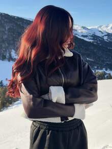 Abrilcols Women's Zipper Closure Faux Fur Collar PU Leather Jacket, Long Sleeve, Autumn/Winter,Fall,Brown Jacket Casual - Coffee Brown - View 4