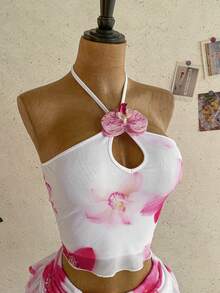 Soleia 女士印花露背吊带镂空两件套，夏季时尚 - 彩色 - 查看 6