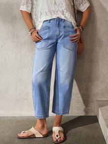 EMERY ROSE Women's Casual Everyday Washed Pocket Tapered Jeans - Blue - View 3