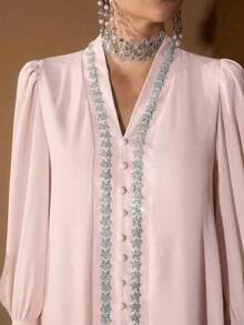 SHEIN Najma Elegant Floral Lace Patchwork Women Simple Fashionable Young Dress - Baby Pink - View 6