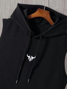 Manfinity Homme 男士休闲牛头印花连帽背心短裤套装，夏季 - 黑色 - 查看 4