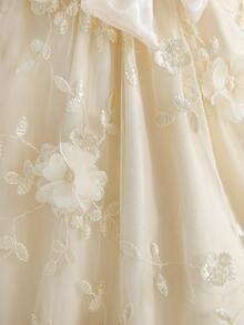 女童宽松A字裙，饰有蝴蝶结，适合日常外出、家庭聚会、生日派对、节日、拍照、情人节等场合穿着 - 杏色 - 查看 4