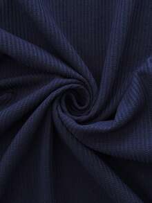 Elaquor 大码女式夏季休闲/办公通勤撞色包边短袖收腰连衣裙 - 藏蓝色 - 查看 3