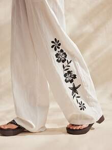 Easelle 女士梭织印花休闲裤 - 白色 - 查看 3