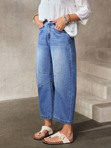 EMERY ROSE Quần jeans nữ màu trơn, túi xéo, kiểu dáng thường ngày, đa năng. - Màu xanh lam - Xem 8