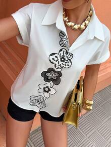 Flora Isola Flora Isola Women's Embroidered 3D Floral Casual Vacation Blouse, Spring/Summer - White - View 4