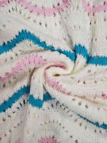 GlowEve Casual Vacation Style Wave Pattern Hollow Out Flare Sleeve Women Knit Dress - Multicolor - View 7