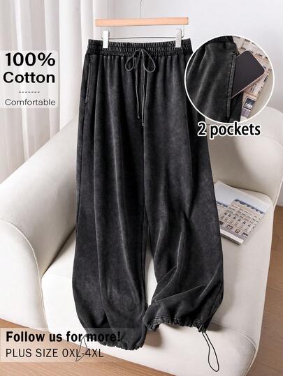 CosyJoli Plus Size Casual Knit Snowflake Straight Leg Pocket Pants Drawstring Pants Loose Pants Baggy Pants Women Casual Pants Spring Outfit Women Spring Bottom For Women