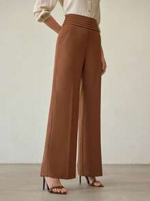 MOTF PREMIUM 优雅高腰压褶裤，春夏款 - 駝色 - 查看 6