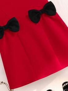 1pc Girls Cute Bowknot Backless Dripping Sleeve Round Neck Summer Dress, Suitable For Daily Wear - White - View 7