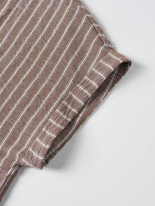 GlowEve CURVE 大码女式宽松休闲H型翻领袖口条纹印花衬衫，春夏款 - 棕色 - 查看 6