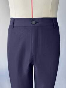 Manfinity Mode Pantalones casuales de pierna recta con textura para hombres, el diseño plisado ofrece un ajuste cómodo, adecuado para ocasiones casuales diarias, se puede combinar con camisas o camisetas para mostrar un estilo de negocios casual, también es un gran regalo - Azul Marino - Ver 3