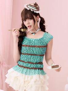 ROMWE Kawaii Cute Lace Trim Puff Sleeve Blouse For Women - Multicolor - View 1