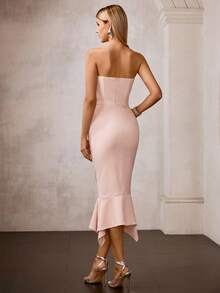 MOTF Soiréza WOMEN'S ELEGANT STRAPLESS SLIM FIT MIDI COCKTAIL DRESS - Pink - View 4