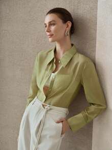 MOTF PREMIUM WOMEN'S GREEN SHEER CASUAL BLOUSE - Green - View 1