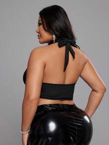 NU&NOW Plus Size Women's Sexy Summer Tight-Fitting Chain Knit Monokini - Black - View 2