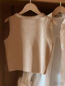 Resyla 女士卡其色圆领休闲百搭背心 - 卡其色 - 查看 2