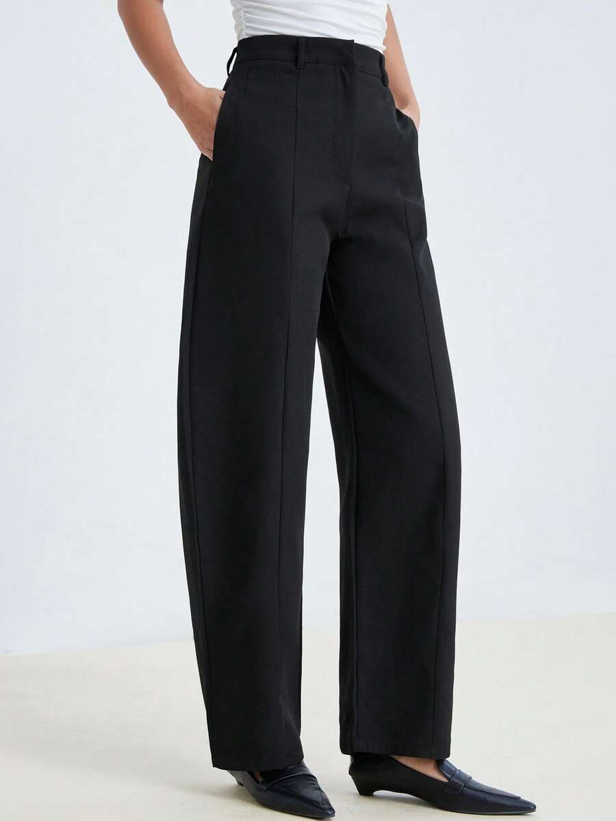 Aveloria Modichic Black High-Waisted Loose Flared Leg Trousers, Exquisite Tailoring Craftsmanship, Modern Minimalist Style, Suitable For Workplace, Business And Casual Daily Occasions - Black - View 1