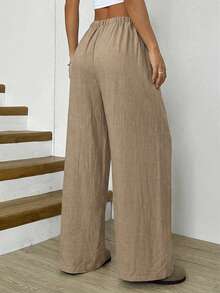Solflare Khaki Casual Plus Size Pants, Minimalist Everyday Wear Fall - Khaki - View 2