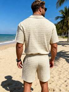 HIMLAND Men's Textured Short Sleeve Shirt, Spring/Summer - Apricot - View 3