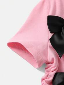 2pcs/Set Young Girl Cute Bow Decor Pink T-Shirt And Black Flared Pants Set Young Girl Outfit Sets Young Girl Outfits Sets Pants Tween Girls Clothing Bow Outfit Kid Girl Clothes Set Children Fashion Girlset Suitable For Daily Wear, Spring & Summer Outfits Suitable For Summer, Street Style, Casual Campus Sports, Outdoor Picnic, Street Photography, Home Girls Flared Pants Sets Young Girls Outfit Sets Girls 2 Piece Trouser Set - Pink - View 9