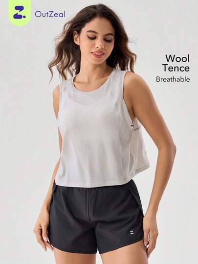 OutZeal 女士运动背心健身上衣，天丝羊毛混纺，速干吸湿，后背镂空设计