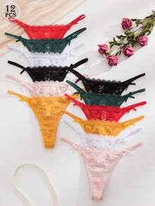 Set de 12 tangas de encaje románticos y sexys para mujer, en colores surtidos - Multicolor - Ver 2