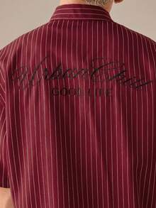 SWAVVY 男士梭织休闲宽松条纹短袖衬衫 理发师衬衫 日式衬衫 男士保龄球衬衫 男士酒红色衬衫 男士教堂衬衫 - 紅色 - 查看 4